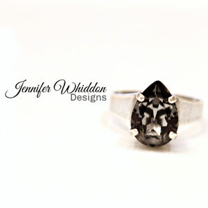 Swarovski Crystal Silver Night Pear Ring